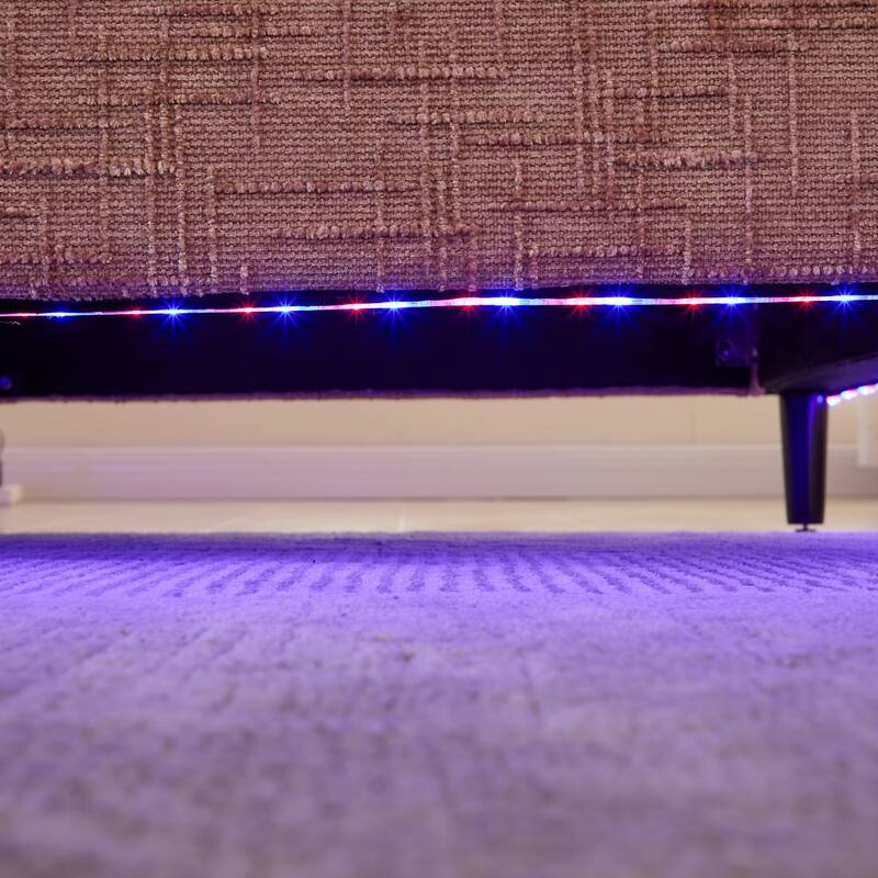Modern Style Chenille 2-Seater Wood-Legged Sofa With Led Light,USB Charging Port And Storage Bag Living Room Bedroom Study Room