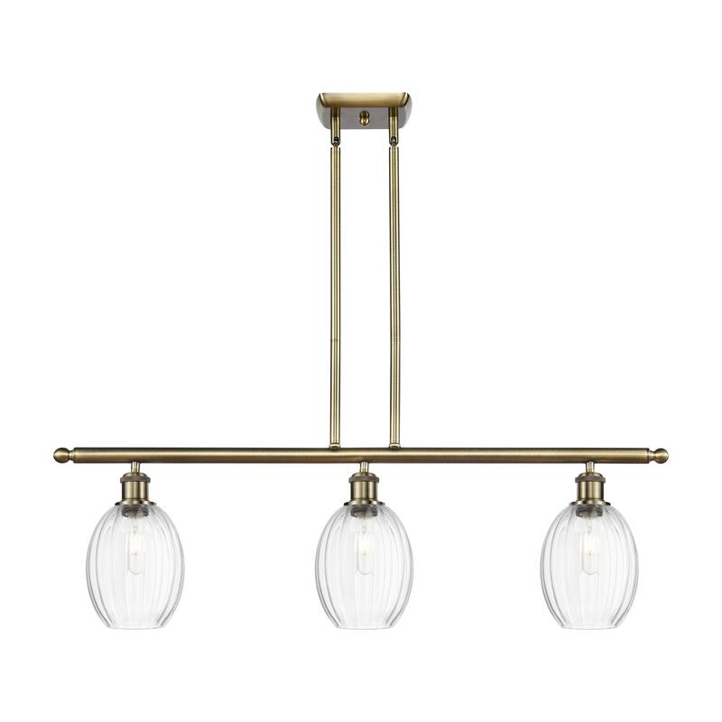 Innovations Lighting Endless Possibilities Ballston - Preston - 3 Light 36" Bulb Shade Stem Hung Island Light - Antique Brass/Clear