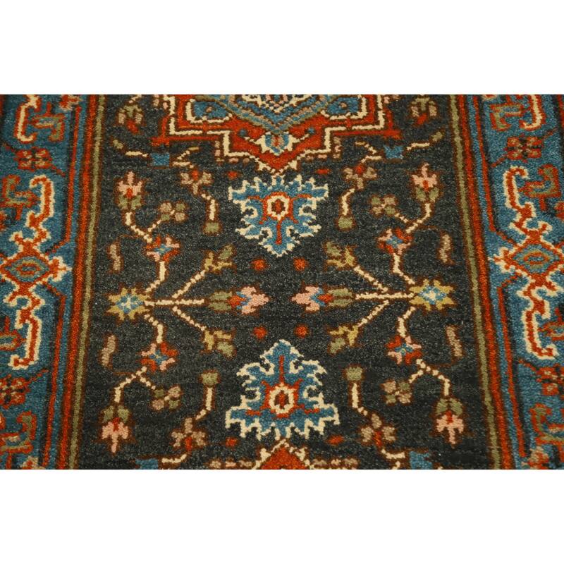 Hand Knotted Oriental 100% Wool Carpet Transitional Floral Greys & Charcoal Oushak Runner Rug - 8' 0'' X 2' 7''