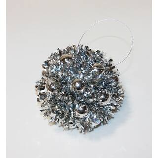 5" Hanging Tinsel Berry Christmas Metalic Ball Ornament, Silver, Set of 3 - 5