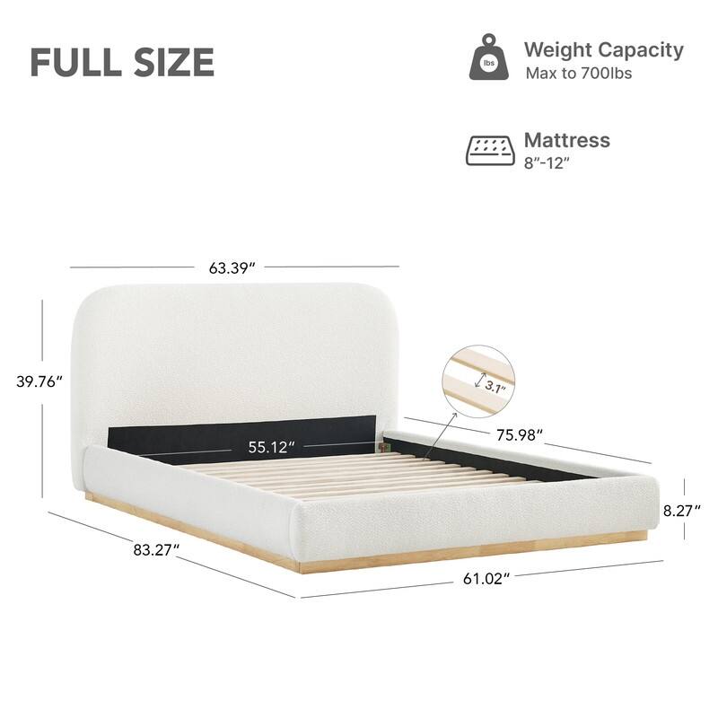 Spruce & Spring Modern Boucle Upholstered Platform Bed with Solid Wood Frame