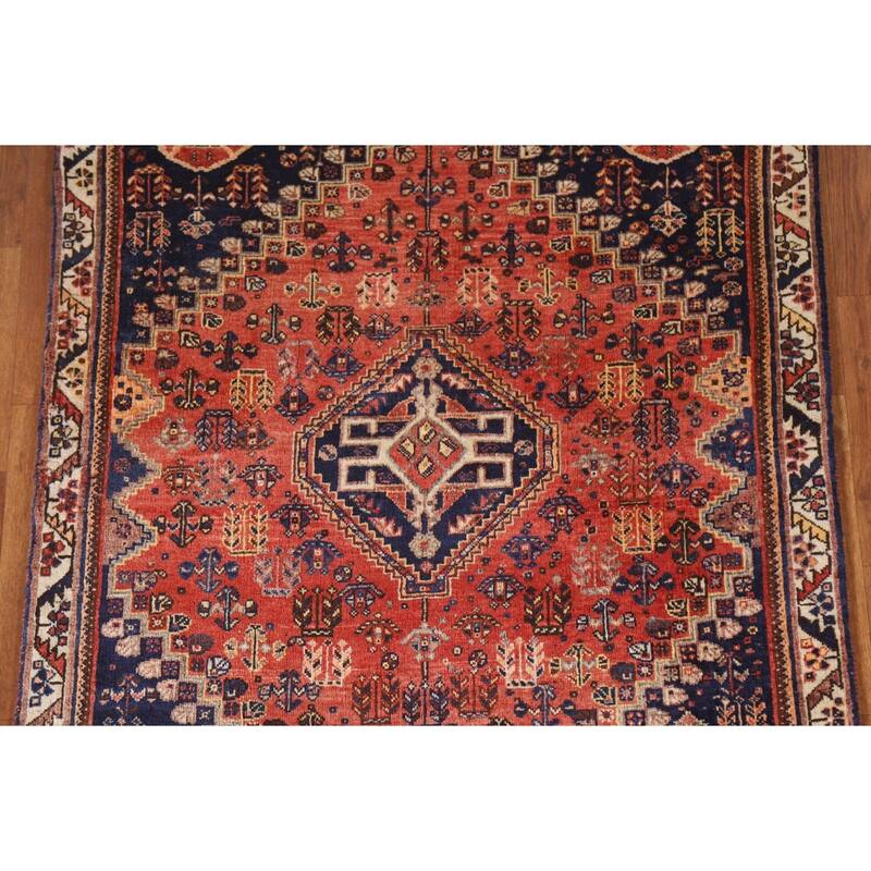 Vegetable Dye Shiraz Persian Vintage Rug Handmade Wool Carpet - 3'6"x 4'6"