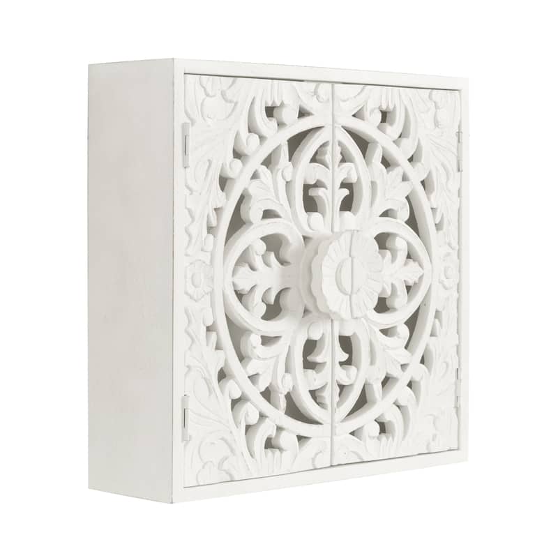 Kate and Laurel Saanvi Carved Wood Wall Cabinet - 20x20 - 20x20 - White