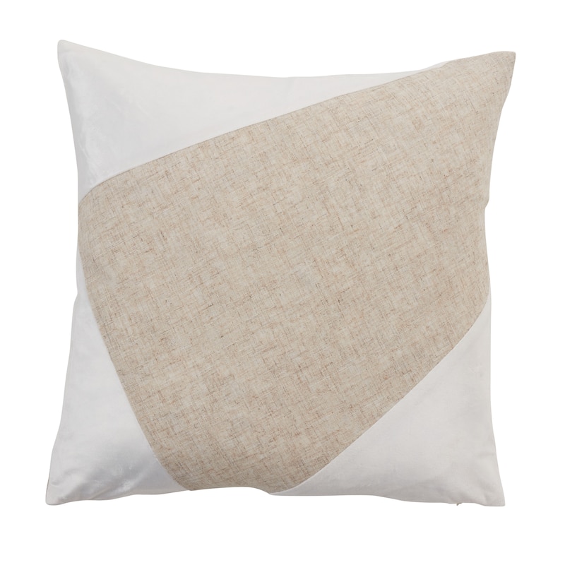 Velvet Pillow With Geometric Design - Feather Down - White