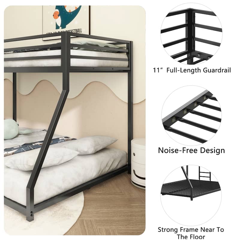Twin-over-Full Metal Bunk Bed with Interchangeable Ladder and 22-Slat Support System