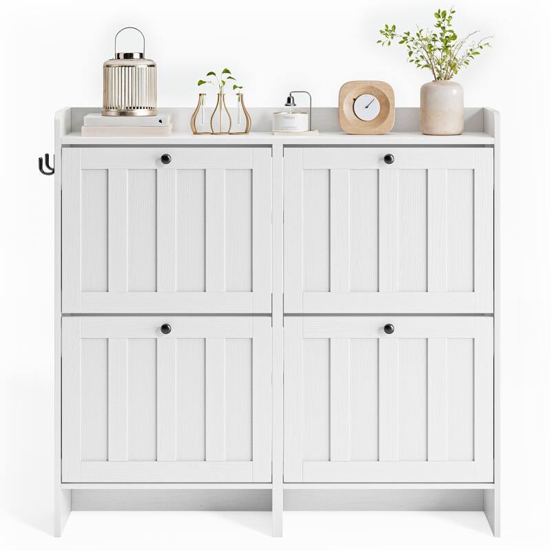 Shoe Cabinet with Flip Drawers, Slim Shoe Storage Cabinet for Entryway, Freestanding Narrow Rack with Open Storage