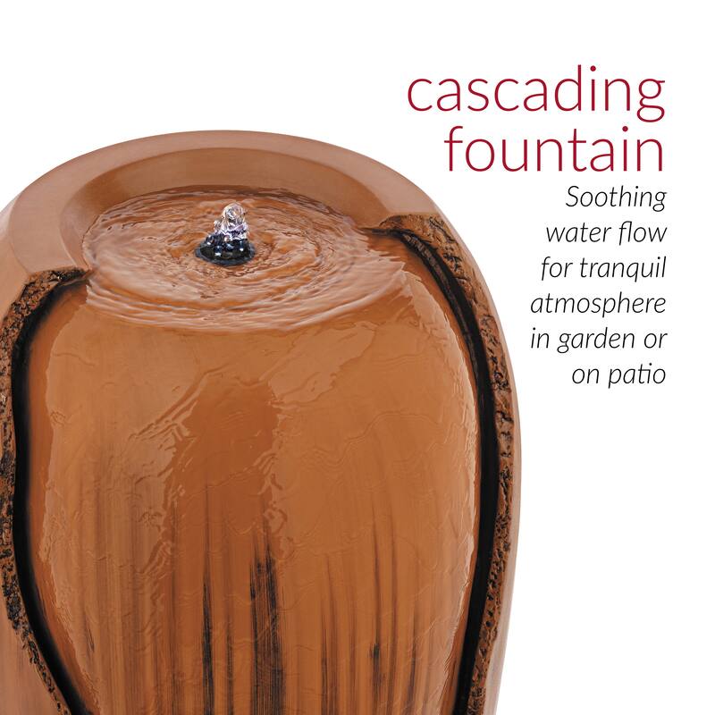 Alpine Corporation 33" Tall Ceramic Jar Fountain with LED Light