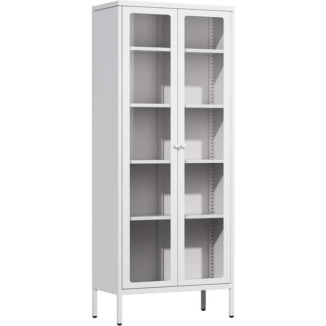 67'' Pantry Storage Cabinet Glass Display Sideboard Buffet Cabinet Curio Bookcase with Glass Doors and 4 Adjustable Shelves