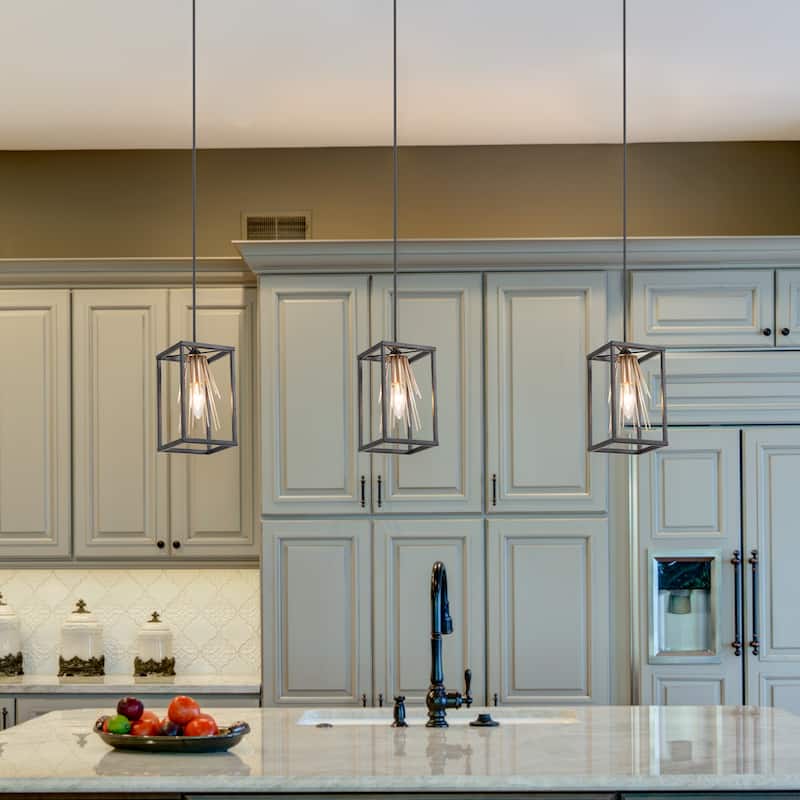 Modern Farmhouse Starburst Mini Pendant Black Gold Single Cage Kitchen Island Lighting - L 5'' * W 5'' * H 8.5''