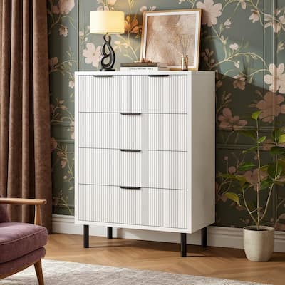 38'' Wave Fluted 5 Drawer Dresser, with Anti-Tipping Device