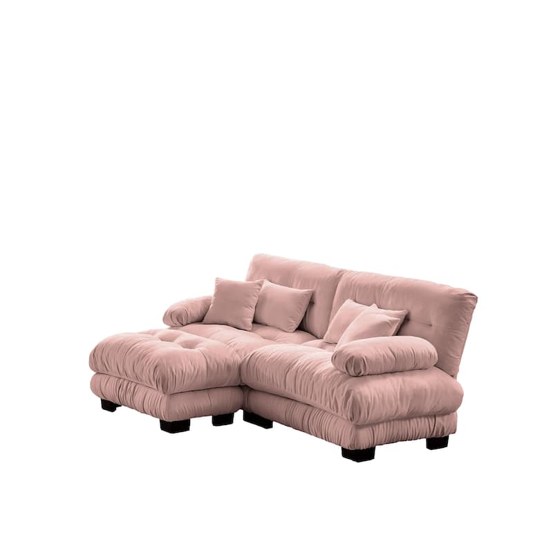 L Shaped Loveseat Sofa Chenille Sectional Couch with Lumbar Pillows