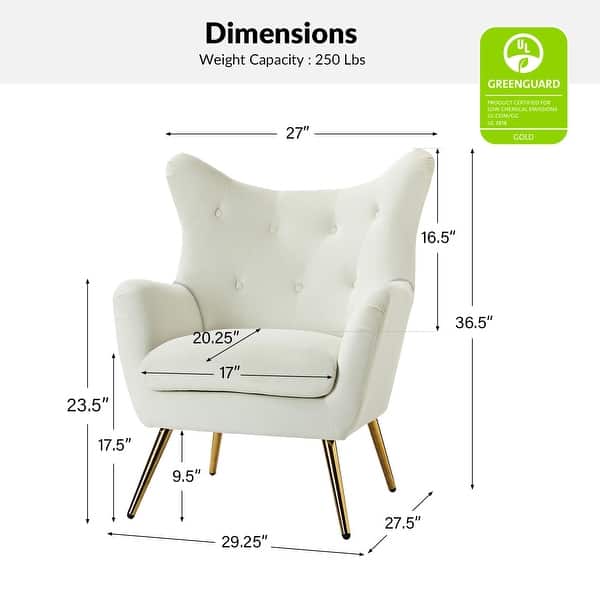 dimension image slide 8 of 15, Eusebio Tufted Velvet Accent Chair with Wingback, Arms, and Metal Gold Legs for Living Room or Bedroom by HULALA HOME