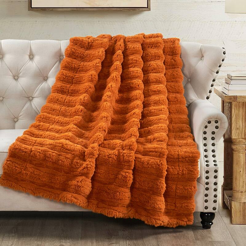 Home Soft Things Line Drawing FauxFur Throw Soft Blanket for Couch - 50" x 60" - Burnt Orange