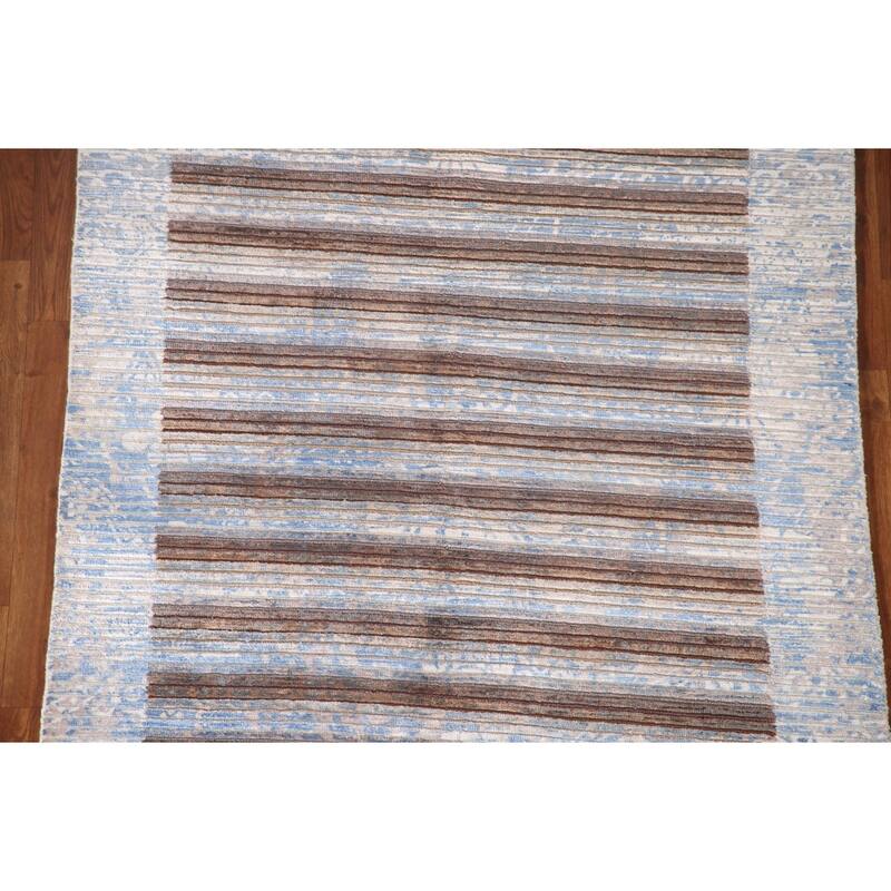 Striped Abstract Accent Rug Wool Carpet - 3'11"x 6'0"