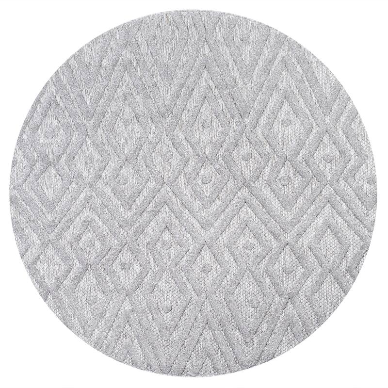 JONATHAN Y Salines Moroccan Diamond Indoor/Outdoor Area Rug - 5' Round - Light Gray