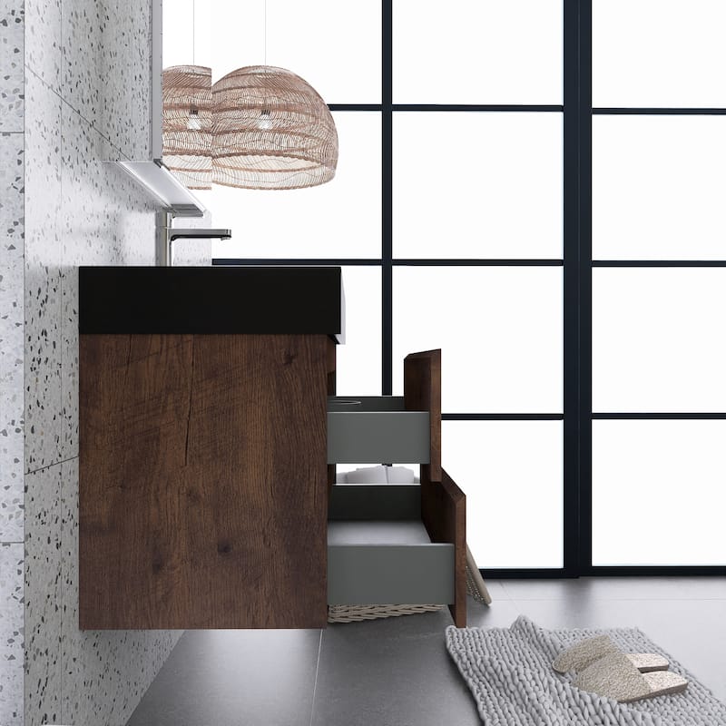 Floating Bathroom Vanity with Black Solid Surface Top