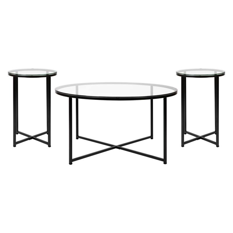 Glass Coffee Table with Metal Frame - Living Room Furniture - Accent Table