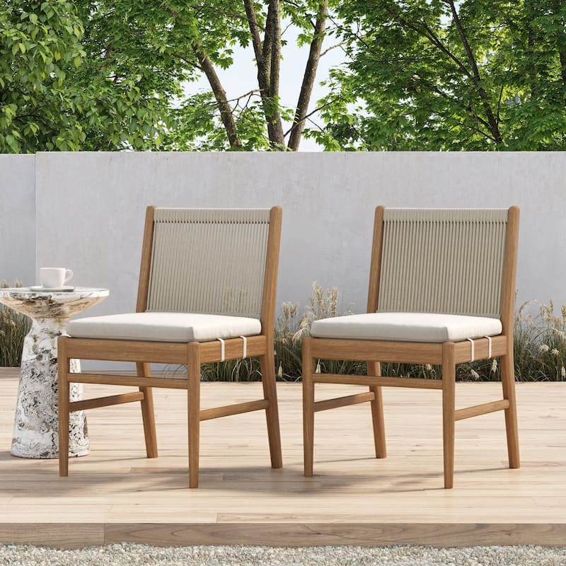 Kayden Outdoor Dining Chair or Bar Stool, Porch Chair with Solid Wood Acacia Wood Frame, Foam Cushion and Woven Rope Backrest - Dining Chair - Set of 2