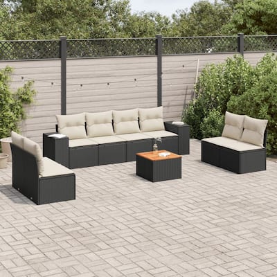 vidaXL Patio Sofa Set with Cushions Outdoor Furniture 9 Piece Poly Rattan