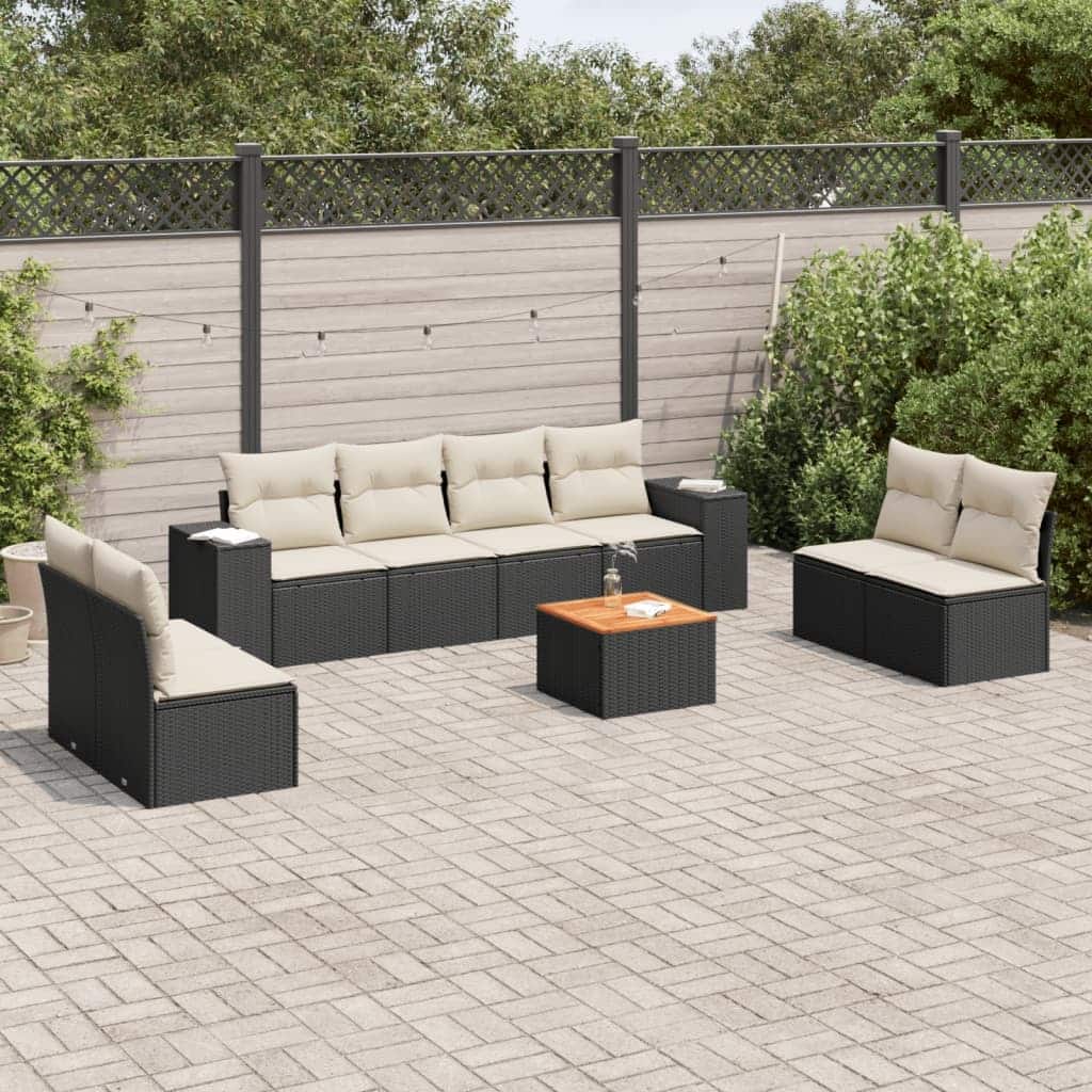 vidaXL Patio Sofa Set with Cushions Outdoor Furniture 9 Piece Poly Rattan