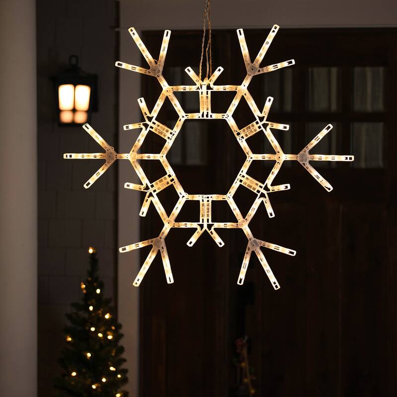 Large LED Lighted Foldable Snowflake Outdoor Christmas Decoration - 36" - Warm White