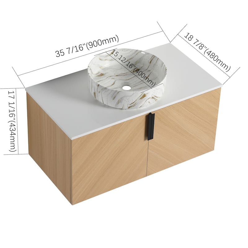 Bathroom Vanity With Sink In 30/36 Inch, Floating Bathroom Vanity With 2 Soft Close Doors