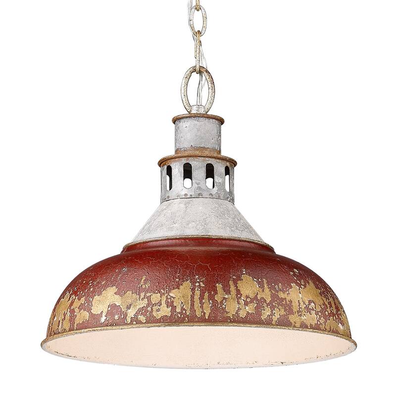 The Gray Barn Chesil Beach Large Pendant Light - Aged Galvanized Steel with Antique Red Shade