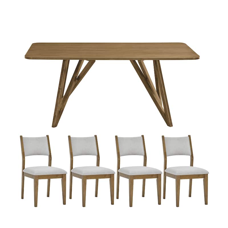 Roundhill Furniture Avery 5-Piece Dining Set, Light Oak