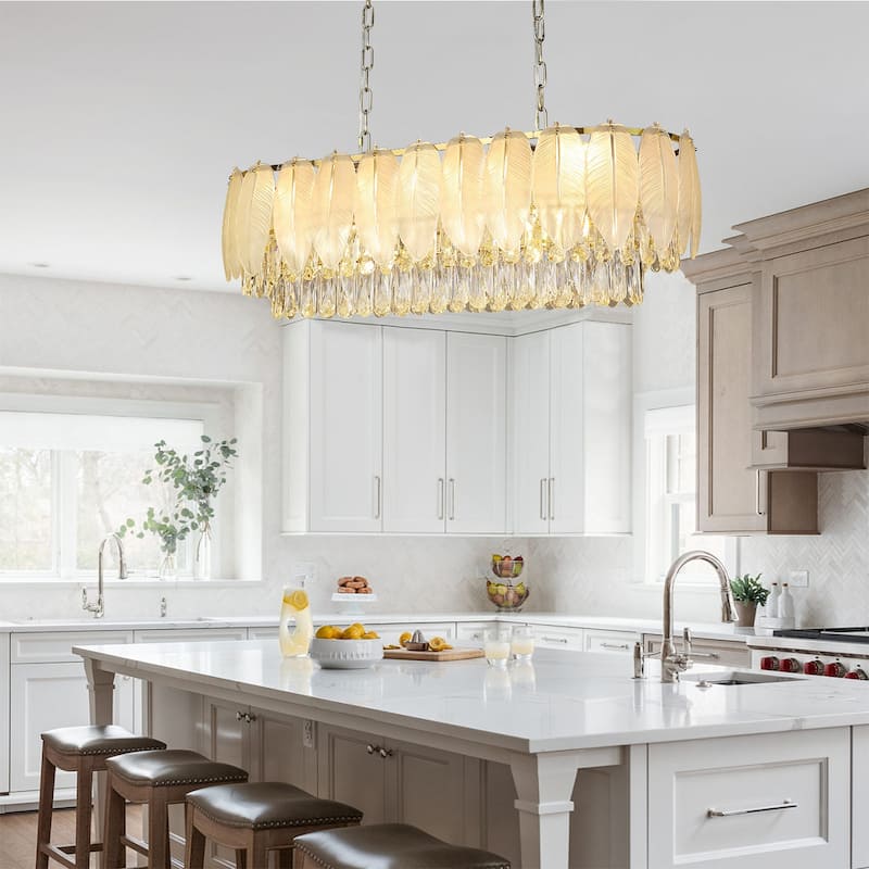Modern Luxury Crystal Chandeliers, Adjustable Round Feather Crystal Pendant Light for Living Room, Bulbs Included