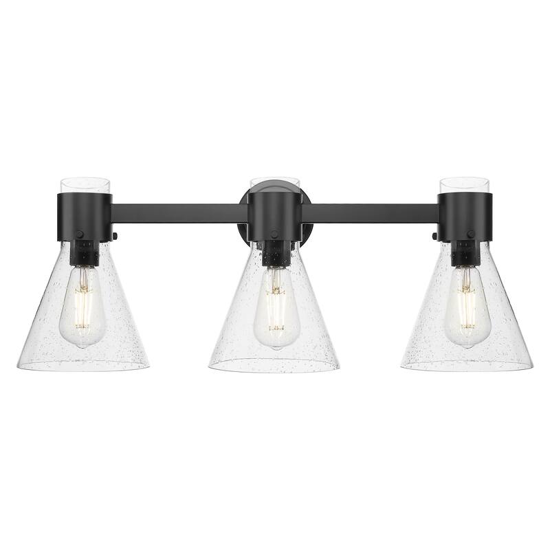 Innovations Lighting Downtown Urban - Lawton Cone - 3 Light 24" Wall-Mounted Bath Vanity Light - Matte Black, Seedy