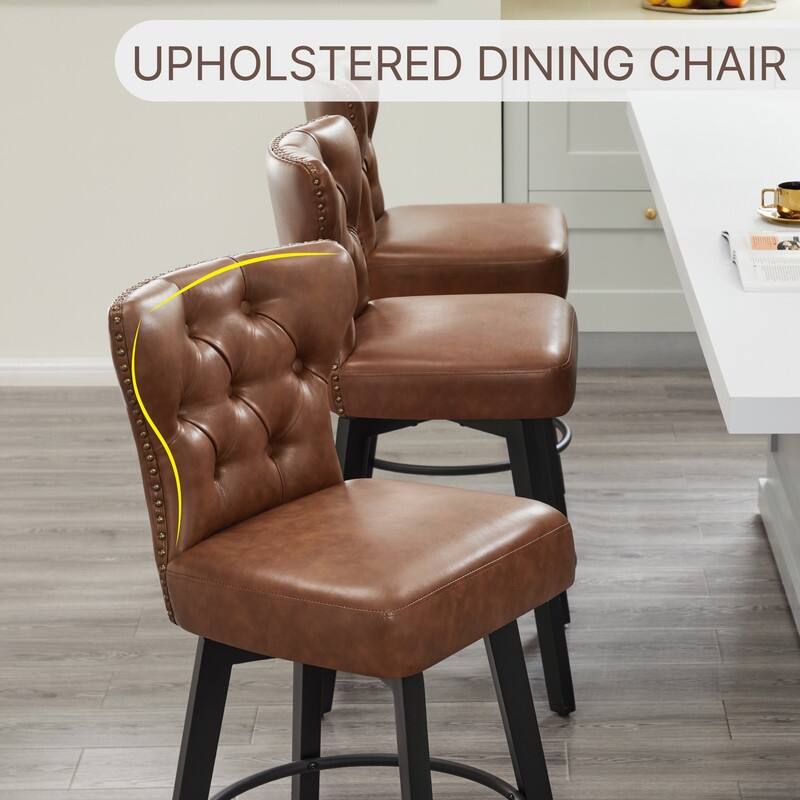 Logan Swivel Bar Stools Tufted Wingback with Nail Head