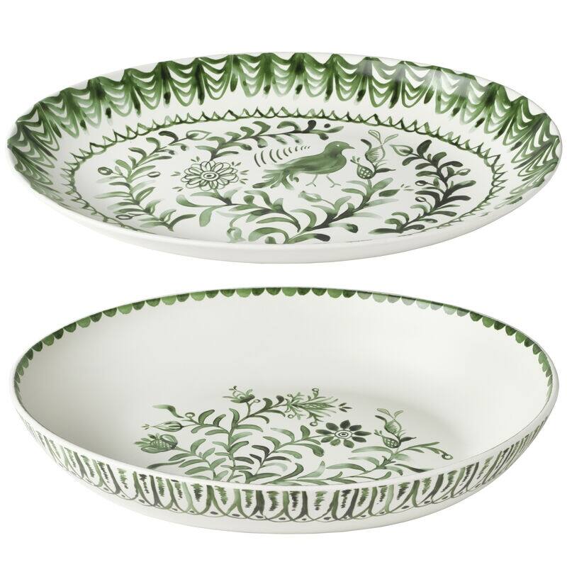 Fitz and Floyd Sicily Green Oval Serving Bowl and Serving Platter Set