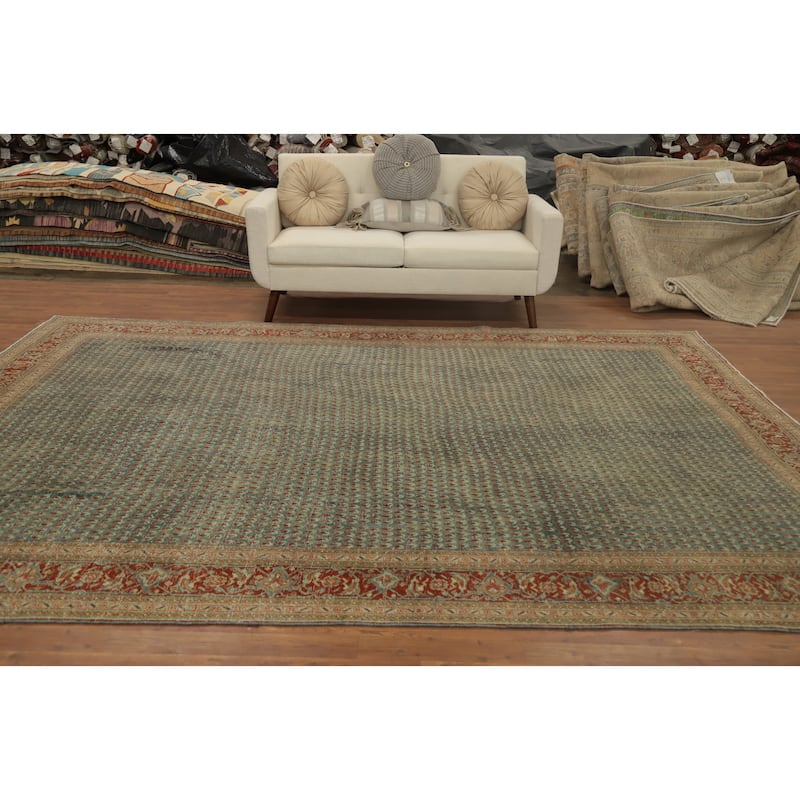Hand Knotted Oriental 100% Wool Carpet Traditional All-Over Navy Blue & Blues Mahal Area Rug - 11' 4'' X 8' 8''