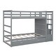 preview thumbnail 8 of 8, Twin Over Twin Bunk Bed with Trundle, Wooden Bed Frame with Storage Staircase, Kid's Bed with GuardRail, Grey