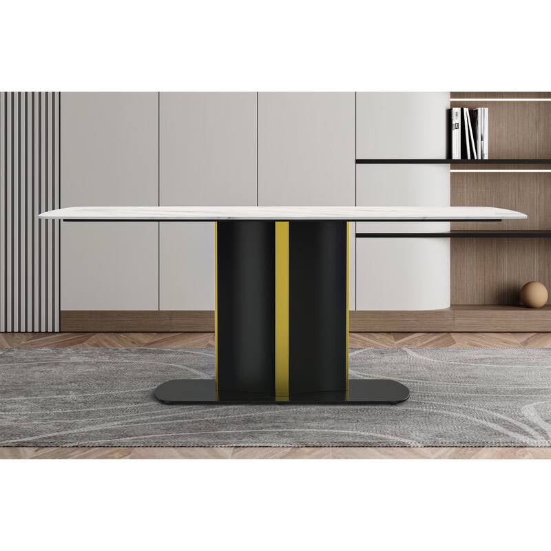 Sylva Dining Table Rectangular Tabletop in Gold Pedestal Base