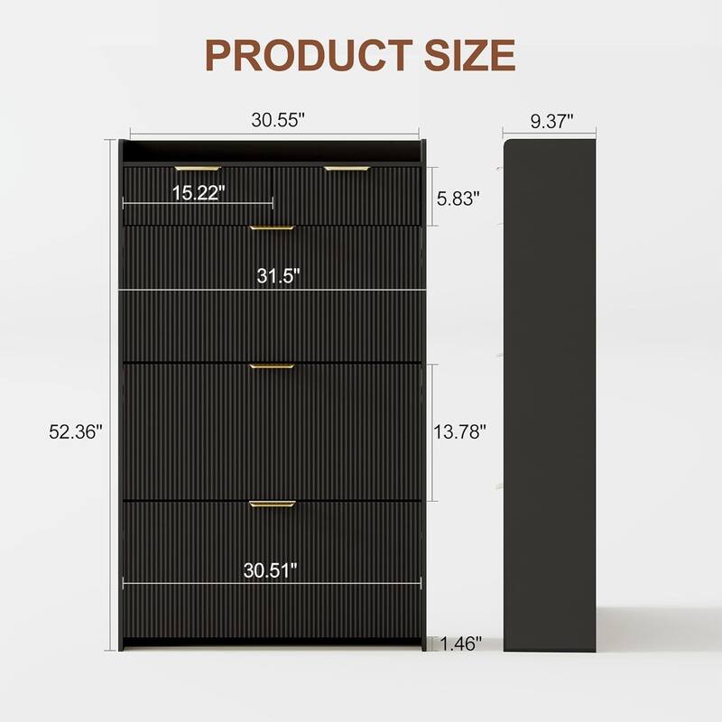 Modern Fluted Slim Shoe Storage Cabinet Organizer with 3 Flip Drawers for Apartment