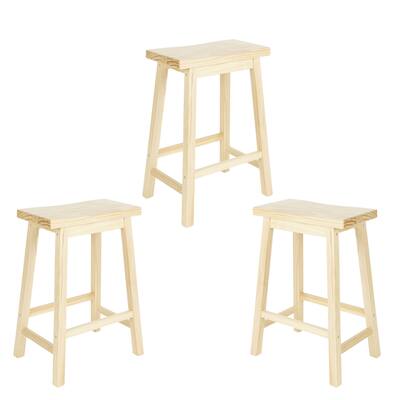 3 Pack Pine 24" Wooden Saddle Stool, Natural Stained Finish