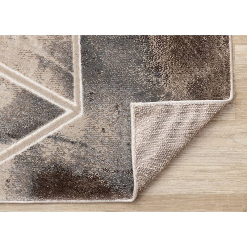 Cream Beige Grey Abstract Area Rug, 5'3" x 7'7"