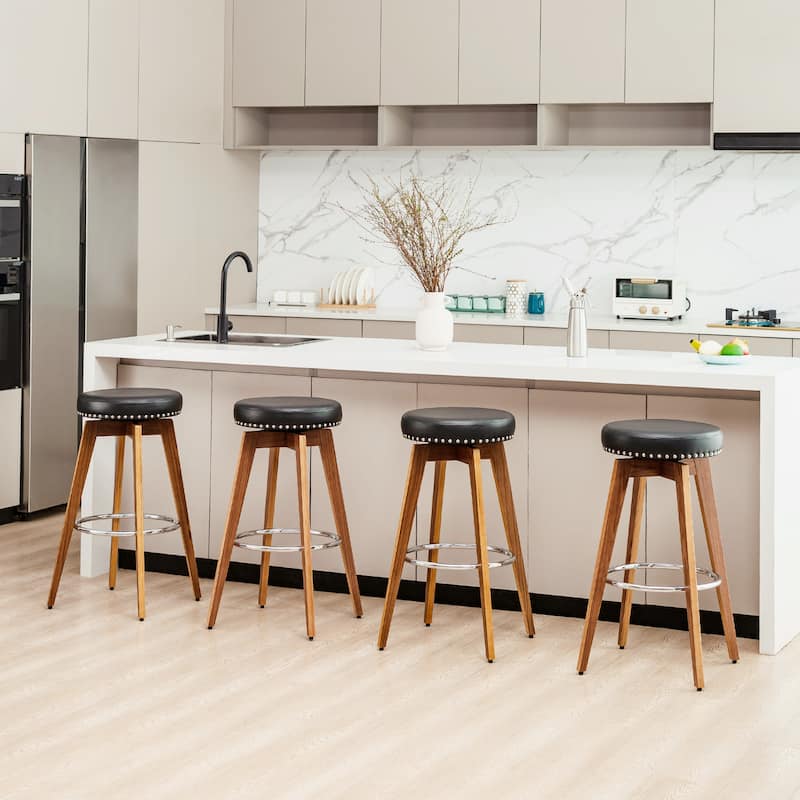 Glitzhome Industrial Rustic High Bar Stools with Wood Seat - Set of 4 - Black & Brown Swivel