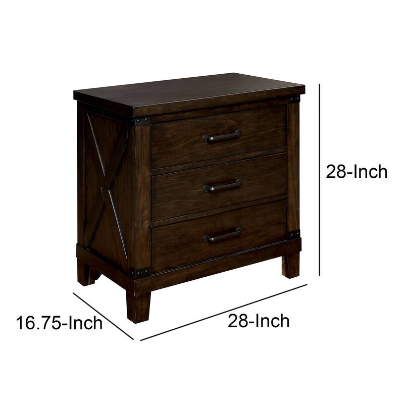 Brown 3 Drawer 28 in. W Nightstand with Sturdy Hardware and Ample Storage