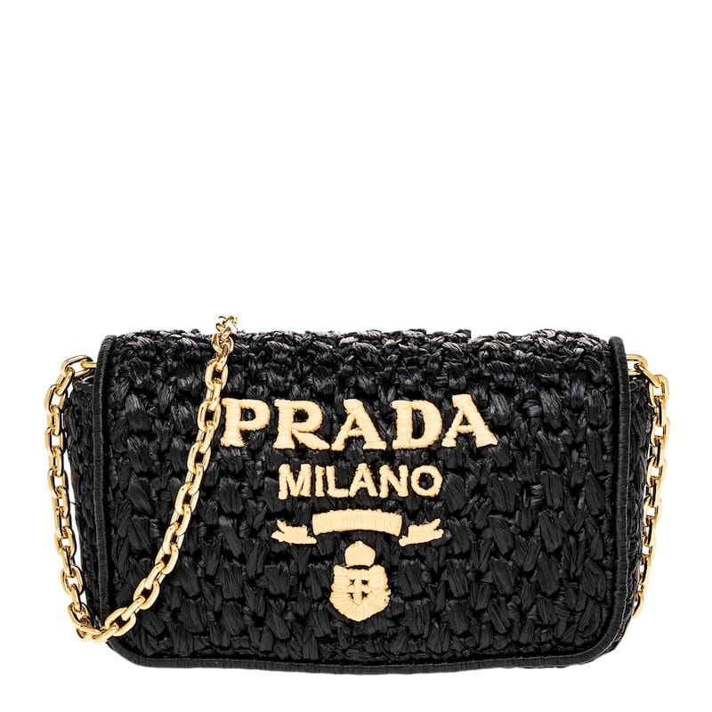 Prada Logo Crochet Shoulder Bag - Black