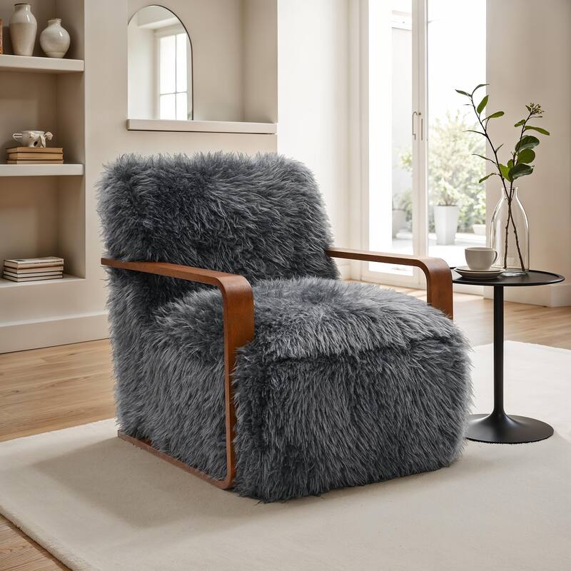 Contemporary Style 1pc Accent Chair Retro Inspired Curves Wooden Arms Tight Seat And Back Primary Living Room - Charcoal grey