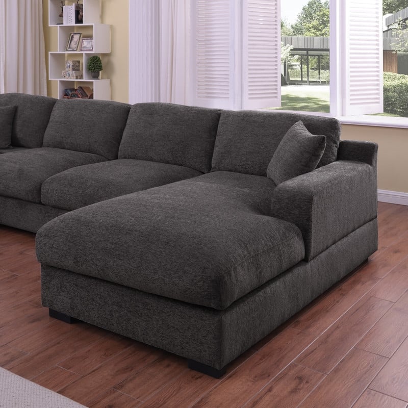 Celine 128"W Chenille Fabric Corner Sectional Sofa with Right-Facing Chaise, Cupholders, and Charging Ports