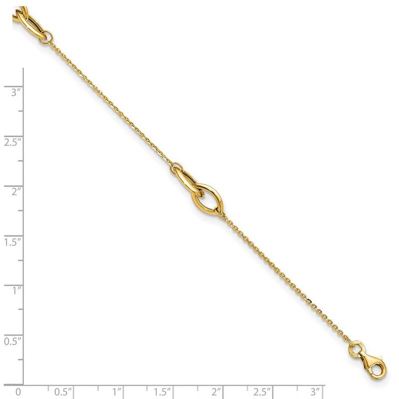 Curata 14k Yellow Gold 10" Polished Intertwining Links Station Anklet (Lobster-claw)