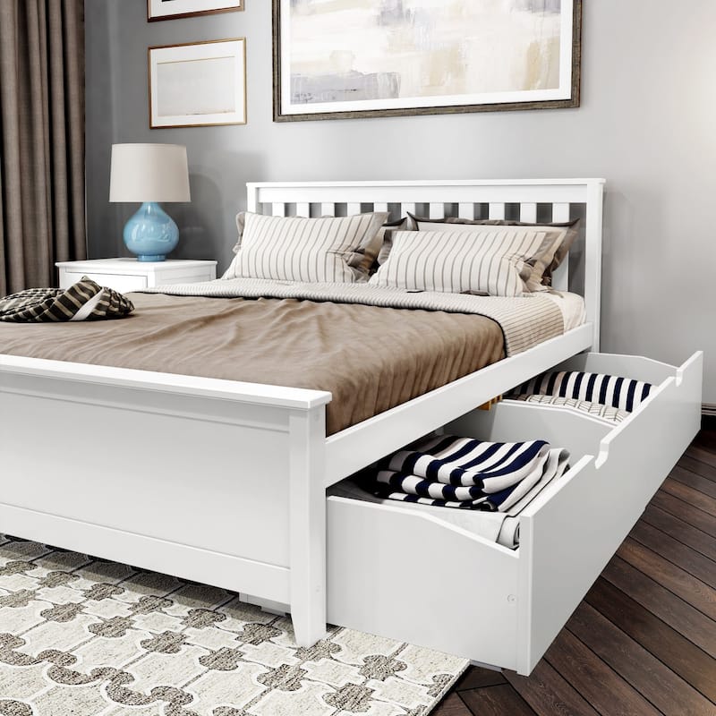 Plank and Beam Queen Bed with Storage Drawers and Slat Headboard