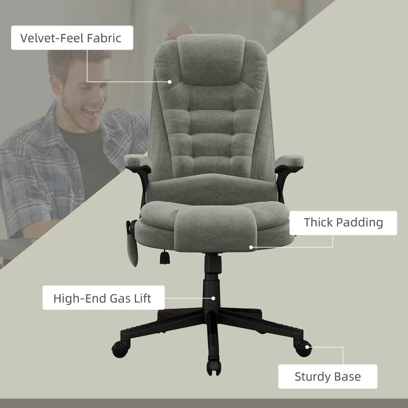 HOMCOM 6 Point Vibrating Massage Office Chair with Heat, Velvet High Back Executive Office Chair with Reclining Backrest