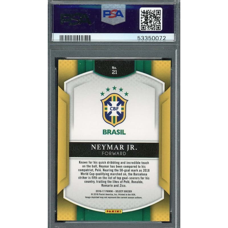 Neymar Jr 2016 Panini Select Soccer Card #21 Graded PSA 9 - 8'6" x 11'6"