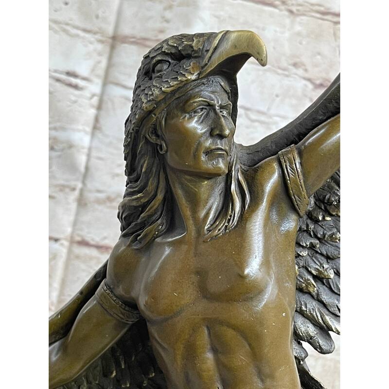 Winged Native American Indian Eagle Bird Art Legend Shaman Bronze Marble Base