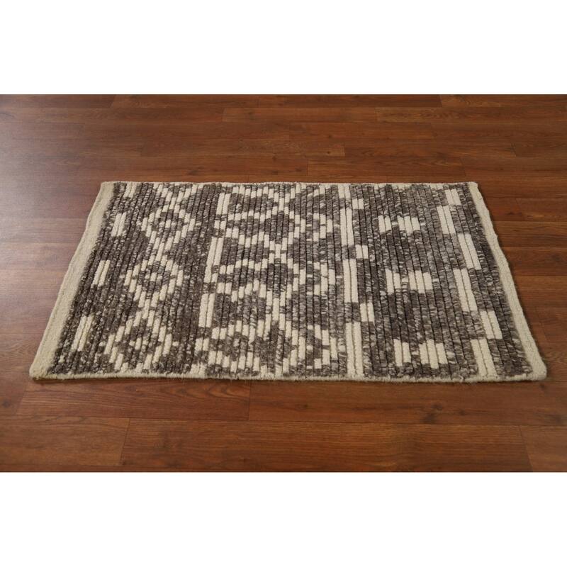 Striped Moroccan Oriental Rug Hand-Knotted Foyer Wool Carpet - 2'0"x 3'0"