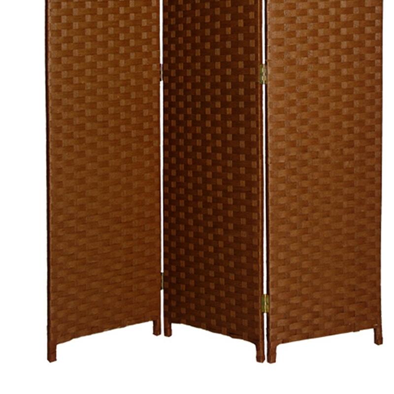 Wooden Foldable 3 Panel Room Divider with Streamline Design, Dark Brown